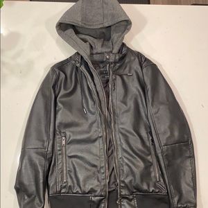 Zara men’s leather bomber jacket with hood
